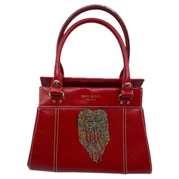 kate spade Handbags - KATE SPADE Red Leather Hand Bag Customized W/Heart